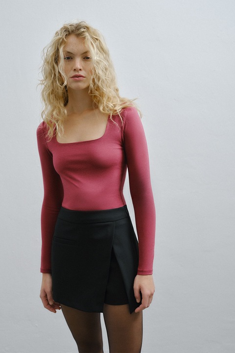 OXXO, Bluza slim fit cu decolteu patrat, Rosu inchis