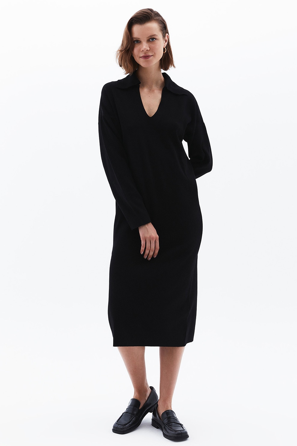OXXO, Rochie-pulover cu decolteu in V, Negru, M