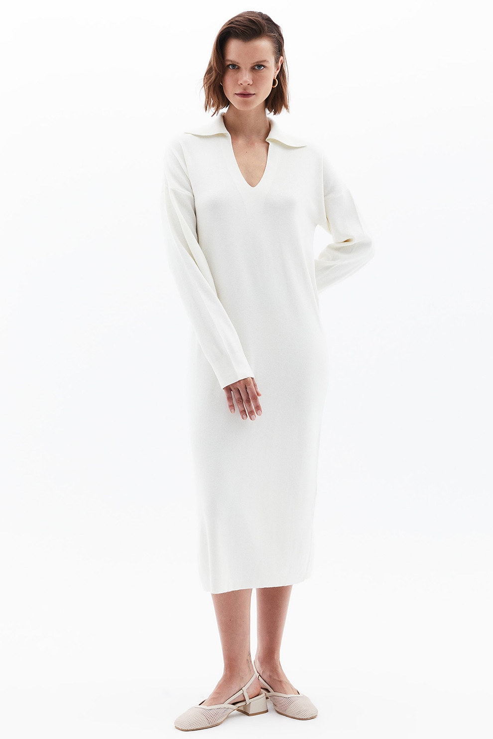 OXXO, Rochie-pulover cu decolteu in V, Crem, L