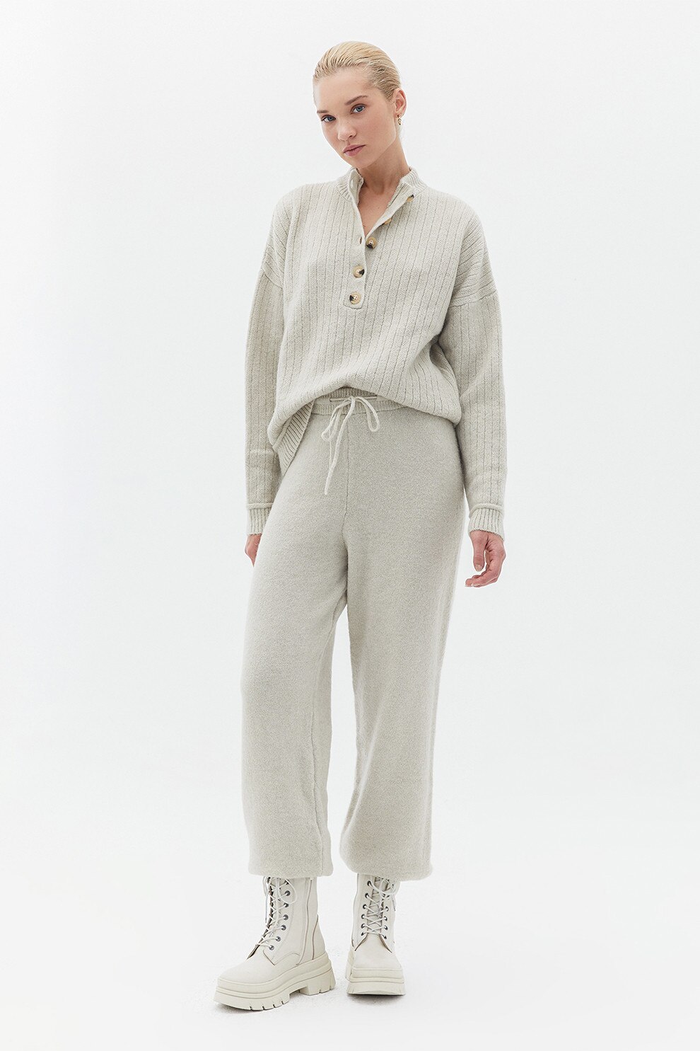 OXXO, Pantaloni de trening cu snur, Gri melange, S