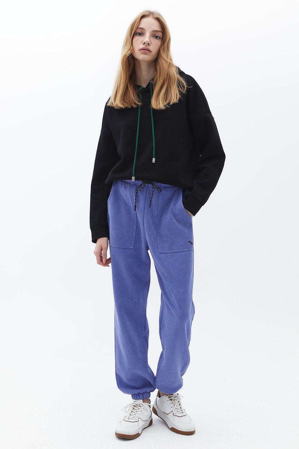 OXXO, Pantaloni de trening din amestec de bumbac cu talie inalta, Albastru deschis, S