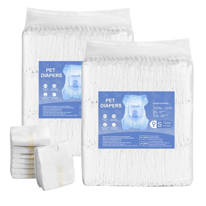 Scutece de Unica Folosinta pentru Caini, Absorbante, 31 x 44 cm, Marimea S, Pachet de 144 Bucati