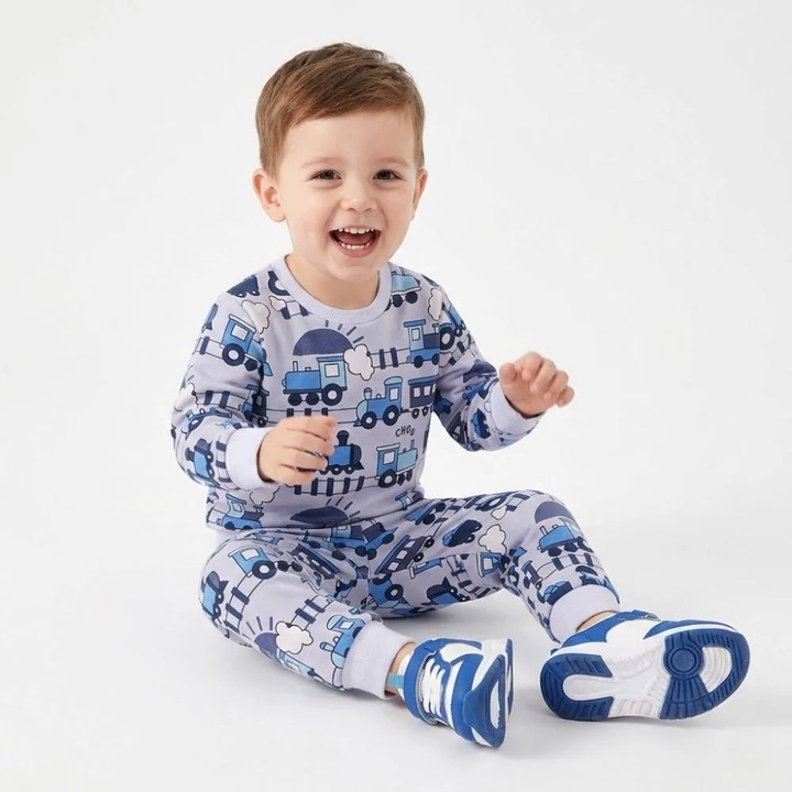 Compleu baieti din bumbac 100%, Trening confortabil, Kidohug, Gri deschis | Albastru