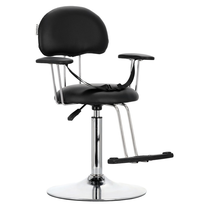 Enzo, Scaun de frizerie pentru copii cu suport pentru picioare si centura de siguranta hidraulica, AO-FD-001-BK