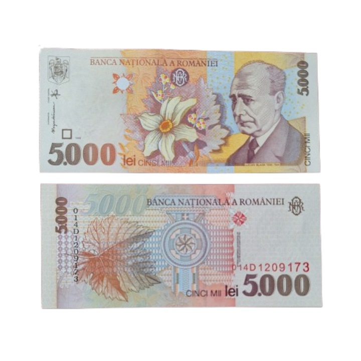 Bancnota Romania 5000 lei 1998, necirculata, filigran BNR mare, inclinat