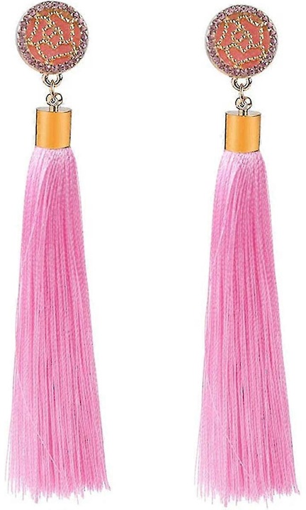 Cercei lungi cu ciucuri pentru femei, design boho, cristale artificiale, mov, 11.5cm