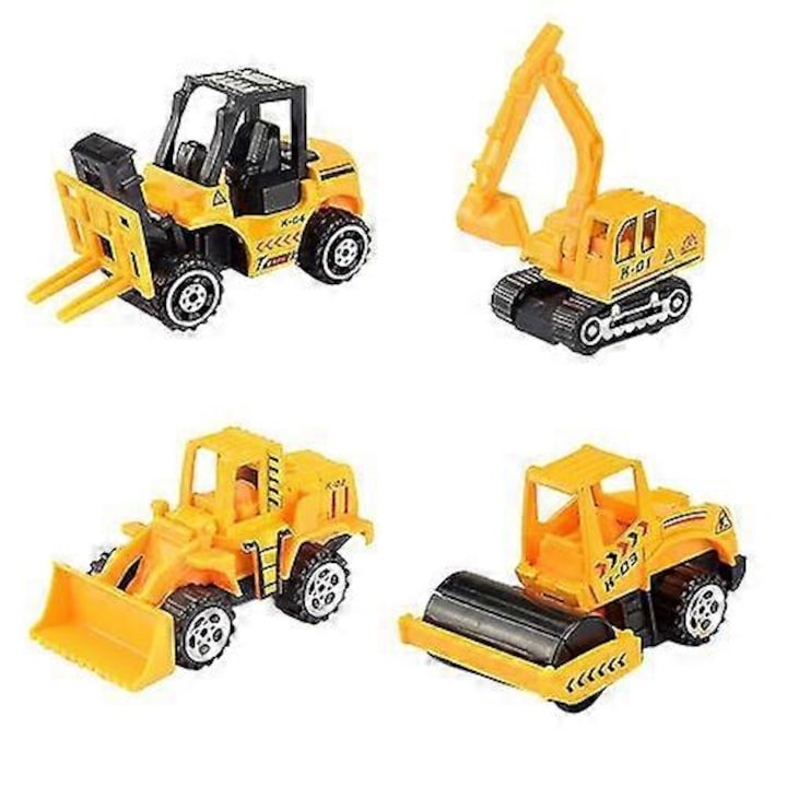 Set 4 vehicule de constructie, buldozer, excavator, tractor, 5 inch, multicolor