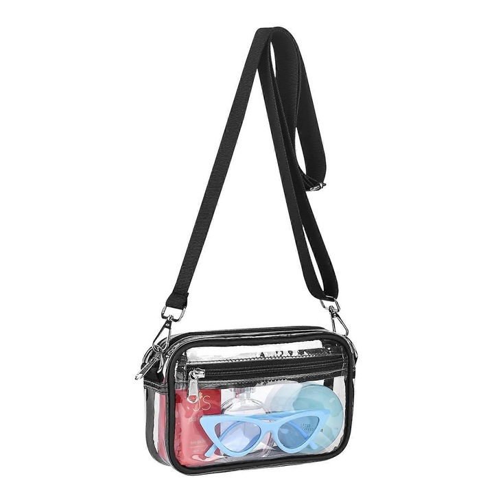 Átlátszó crossbody táska, 8x5x2 hüvelyk, tartós PVC anyag, állítható pánt, sporteseményekhez készült szett