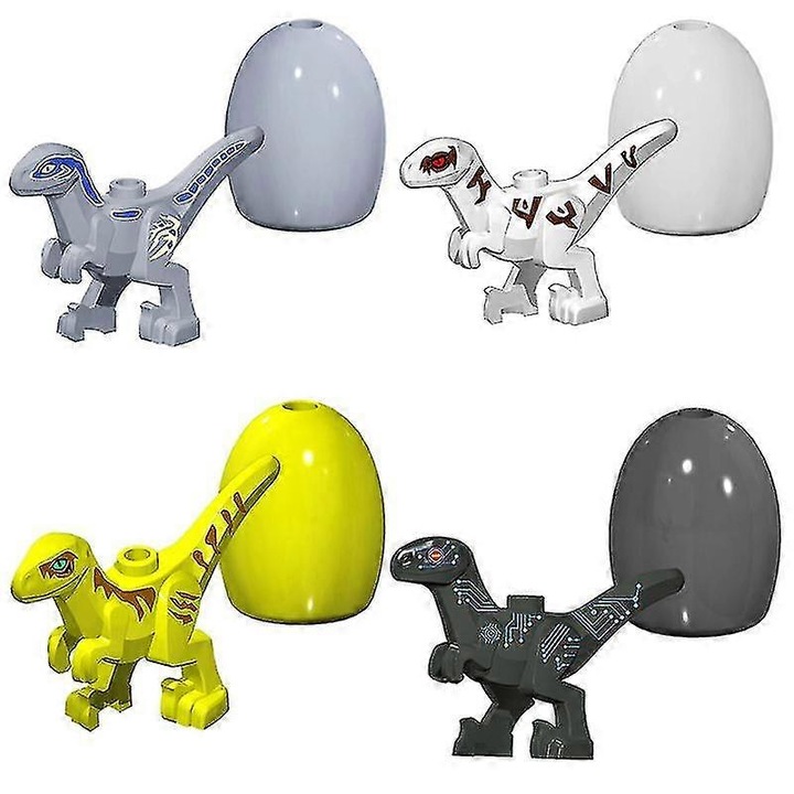 Set 4 piese blocuri de constructie dinozauri, jucarii pentru copii, multicolor, 3+ ani