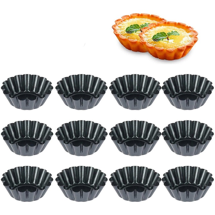 Set 12 forme prajituri din otel carbon, design non-aderent, diametru 7.5cm, pentru tarte si briose