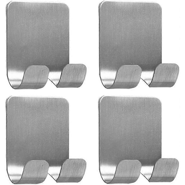 Set 4 Agatatori Adezive Murale din Inox 4,5x5,9cm, Argintiu