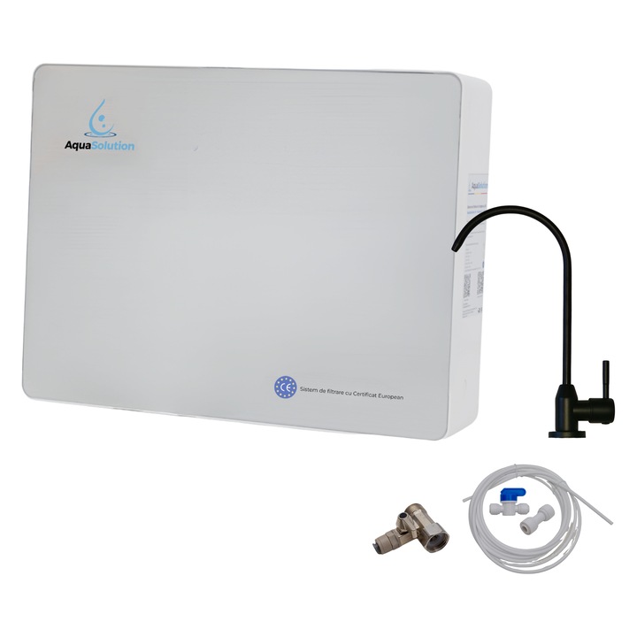 Filtru de apa – Statie ultrafiltrare 6 trepte cu alcalinizare 0.01 microni – AquaSolution UF-ProLine - white + Baterie inox 304 negru mat – apa filtrata