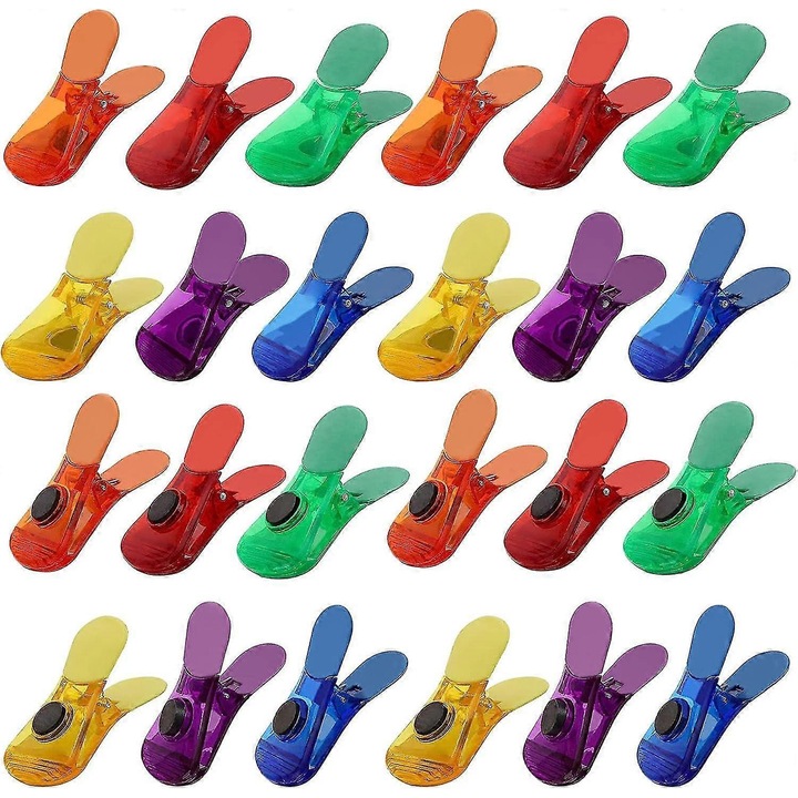 Set 24 Clips Magnetice pentru Pungi, Diverse Culori, 7.5x4cm