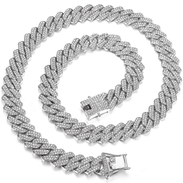 Colier barbati, lant Cuban, 20 inch, zirconii AAAAA+, argintiu