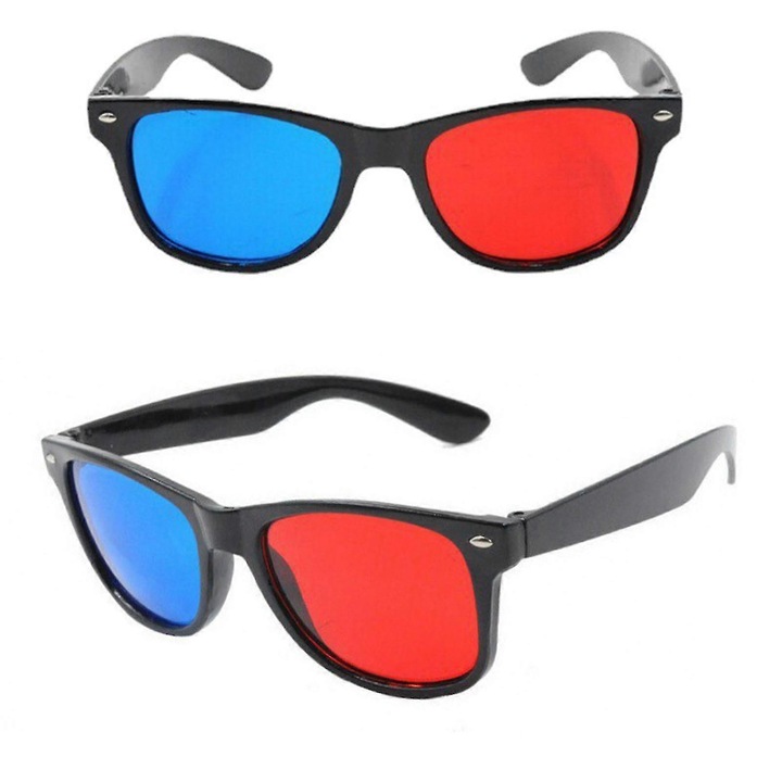 Ochelari 3D, rosu-albastru, rame din plastic, lentile din rasina, dimensiuni 145x48x140mm, set 1 bucata