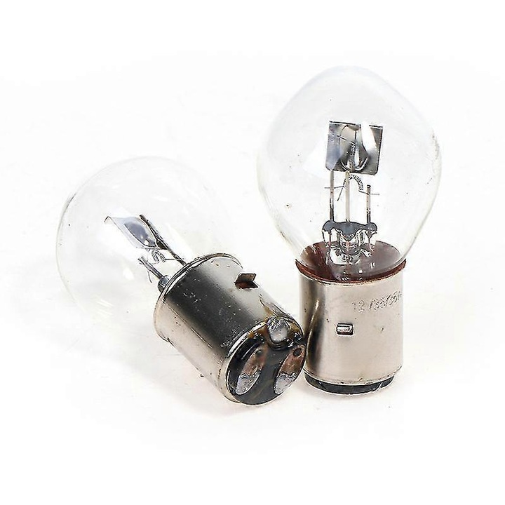 Set 2 Becuri Halogen pentru Motocicleta, 12V 35W, BA20D, Culoare Galben, Dimensiuni 35x62mm