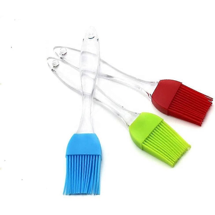 Set 3 Pensule din Silicon Rezistente la Caldura, Verde, Albastru, Rosu, 16.5x3cm