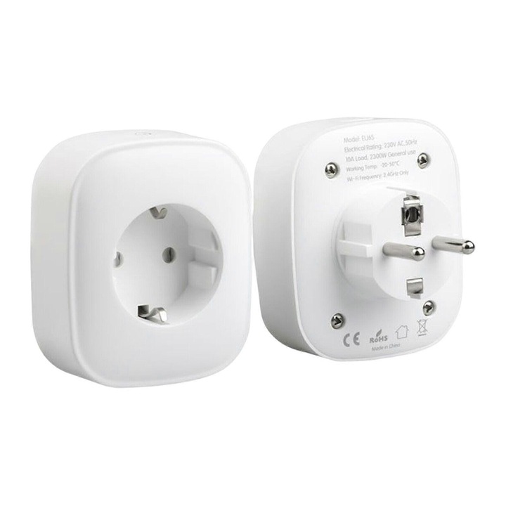 Priza Wi-Fi inteligenta, alba, 1 unitate, control prin aplicatie, monitorizare consum energie