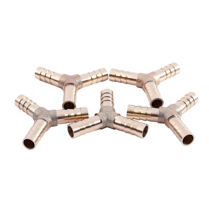 5 db Y-elosztó sárgaréz csatlakozó, 8 mm, tömlőkhöz, arany, 47x41x10mm