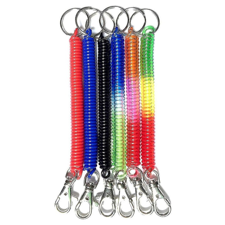 6 darabos kulcstartó készlet, vegyes színekben, rugalmas anyagból, kapocscsal
