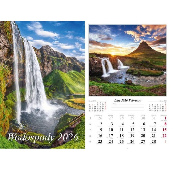 Kalendarz 2026 scienny Radwan, 12 luni, 32x48cm, cu spirala, format trojdzielny