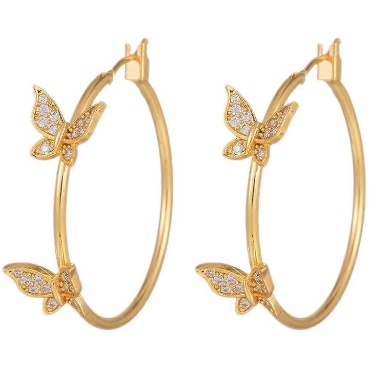 Cercei rotunzi cu fluturi, aurii, 3.20x3.20x1.00cm, set 1 pereche