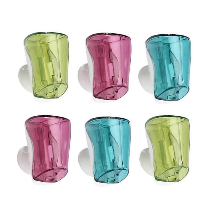 Set 6 suporturi perete pentru periute de dinti, design cu ventuza, dimensiuni 4.50x3.70x2.50cm, culori asortate