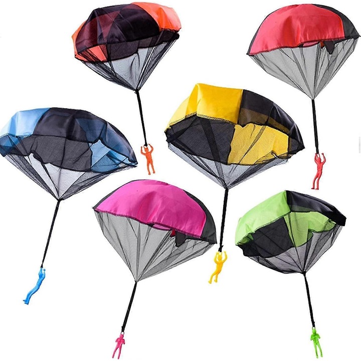 Set 6 jucarii parasuta, material de calitate, design pliabil, multicolor