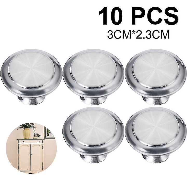 Set 10 bucati manere pentru sertare, zinc aliaj, argintiu