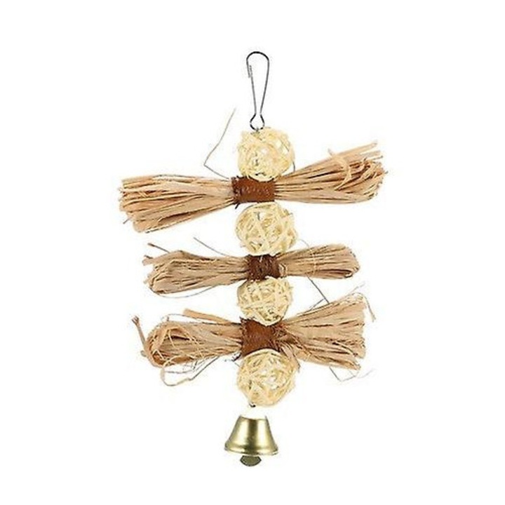 Jucarie pentru pasari, rafie, loofah, 25x13cm, set de jucarii sigure si netoxice