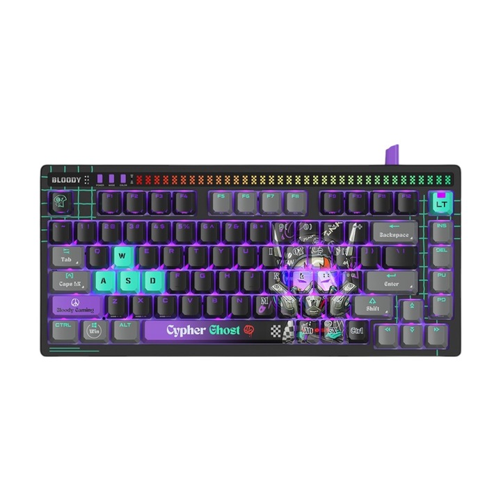 Гейминг клавиатура Bloody „A75” Alpha Optical Switch Механична USB Cypher Ghost, US Layout