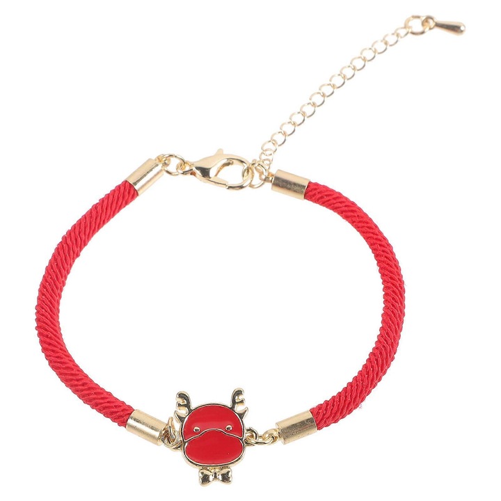 Bratara Anul Dragonului, rosie, 21.50x1.50x0.30cm, din aliaj si sfoara