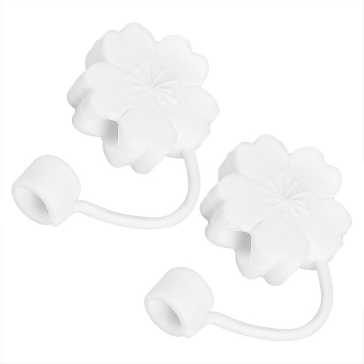 Set 2Pcs capac din silicon pentru paie, alb Sakura