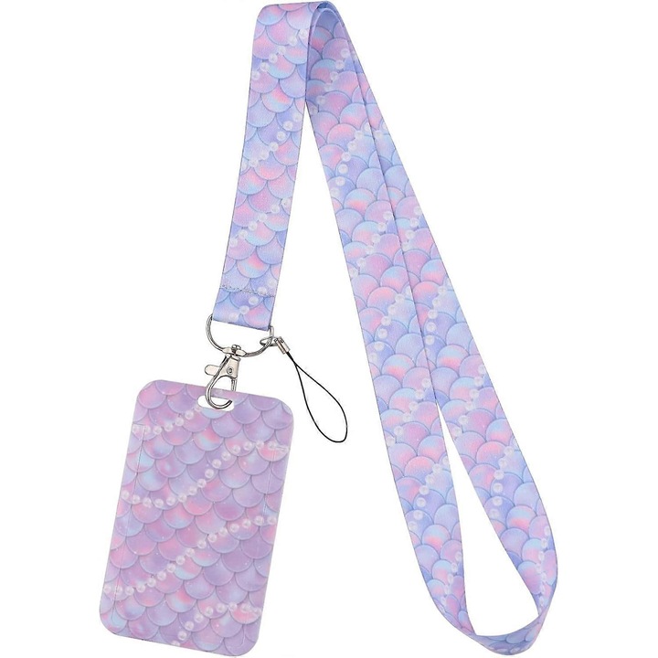 Suport pentru carduri de identificare cu lanyard, lanyard cu perle, multicolor, pentru scoala