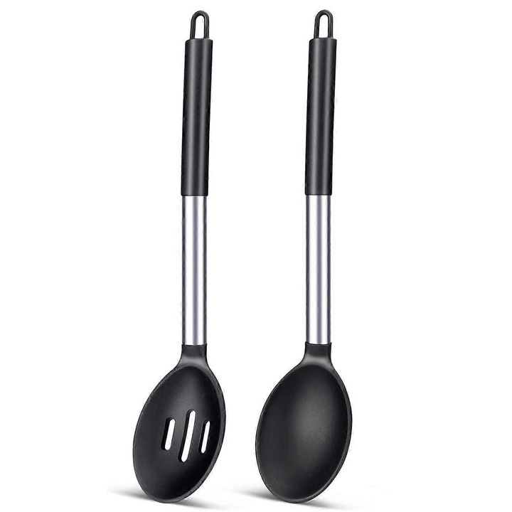 Set de 2 linguri mari din silicon, rezistente la caldura, pentru amestecat si servit