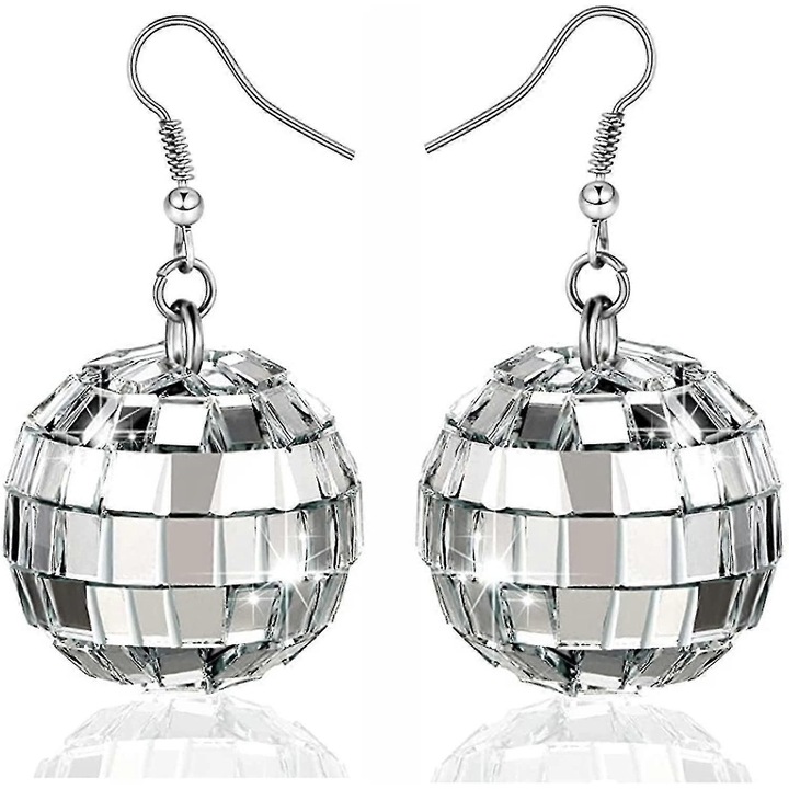 Cercei disco retro americani 70's, argintii, 24mm, set 1 pereche