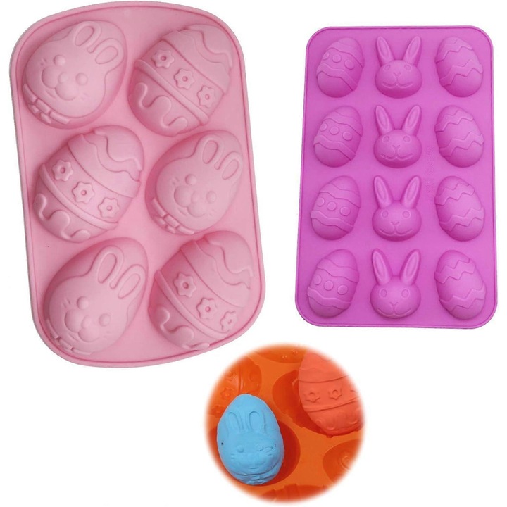 Forme prajituri, 2 piese, model ou de Paste, silicon, 6 si 12 cavitati, multicolor