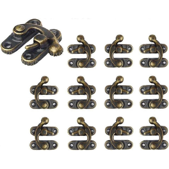 Комплект 12 винтидж катинара, метал, 32x28 мм, за кутии за бижута / дървени кутии, ретро дизайн, античен