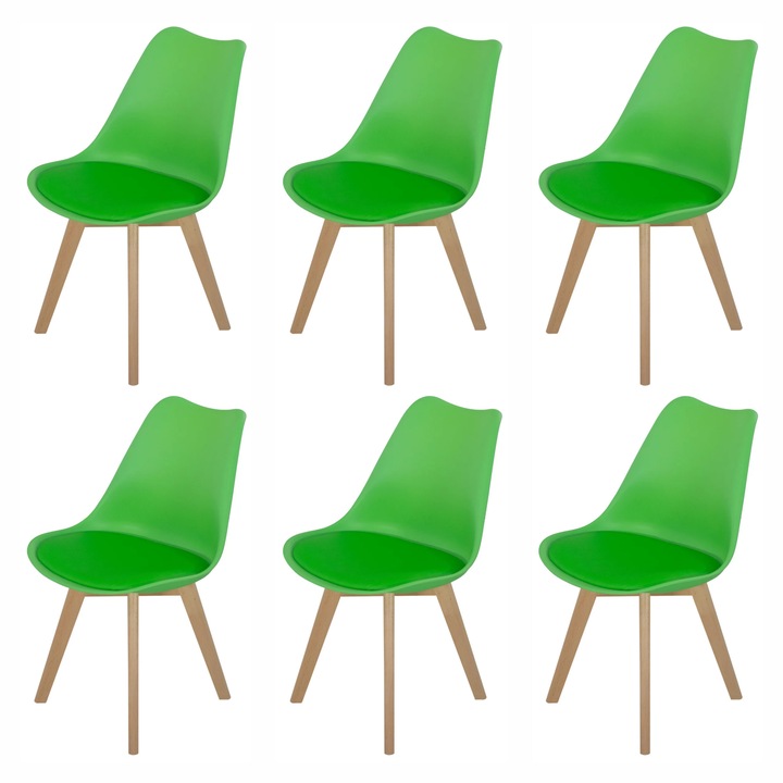 Set 6 scaune DENVER Stockholm, verde, tapitat, picioare lemn, 48x50x82 cm