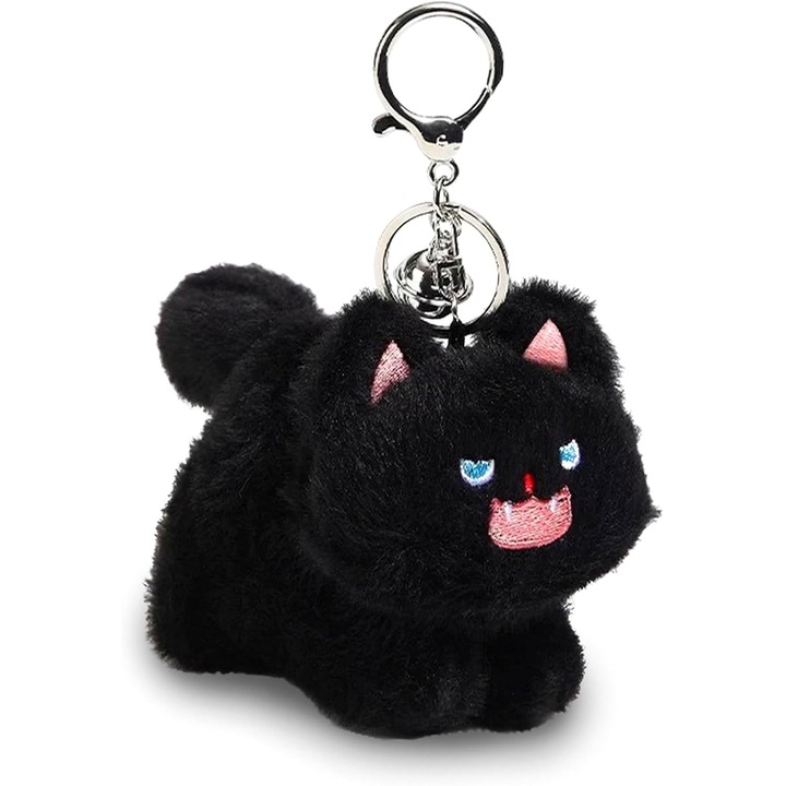 Breloc cat negru din plus, accesorii rucsac, cadou de Halloween, 8x10cm