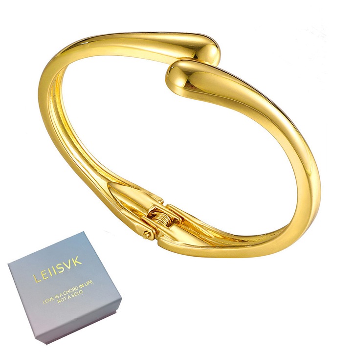 Bratari din aur pentru femei la moda, LEIISVK, placat cu aur 14K, ajustabila, design gros, aurie, 7.5"