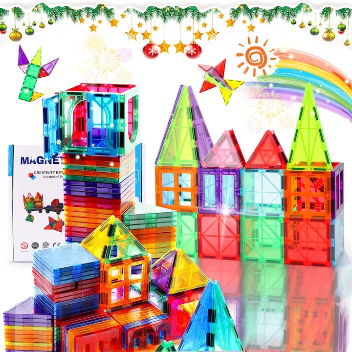Set 60 piese blocuri magnetice, Tip STEM, multicolor, 3 ani+