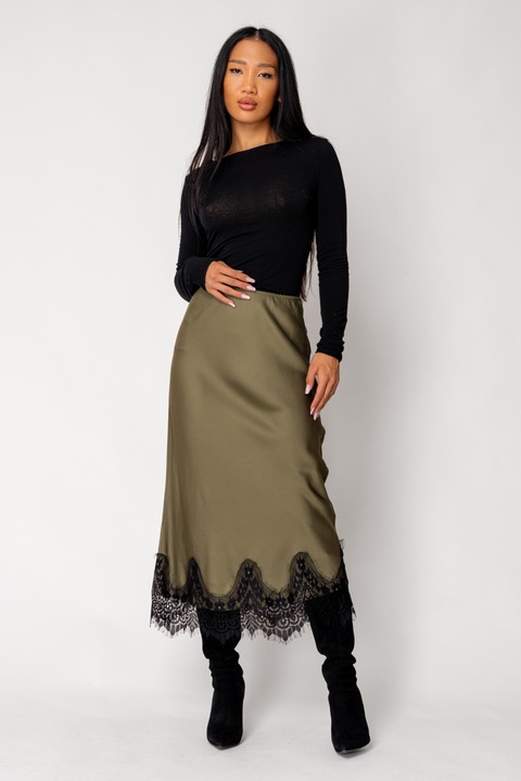 Hosszú csipkés szoknya Kaki 18581, Khaki