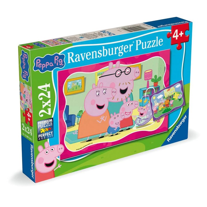 Puzzle Peppa Pig 2x24 piese, Ravensburger, clasic, 4 ani, multicolor