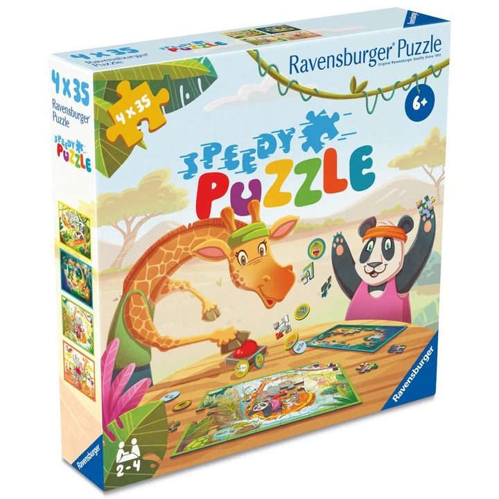 Интерактивен пъзел Ravensburger Speedy Puzzle, 4 комплекта по 35 части, със звуков бутон, Peppa Pig, 6 години+