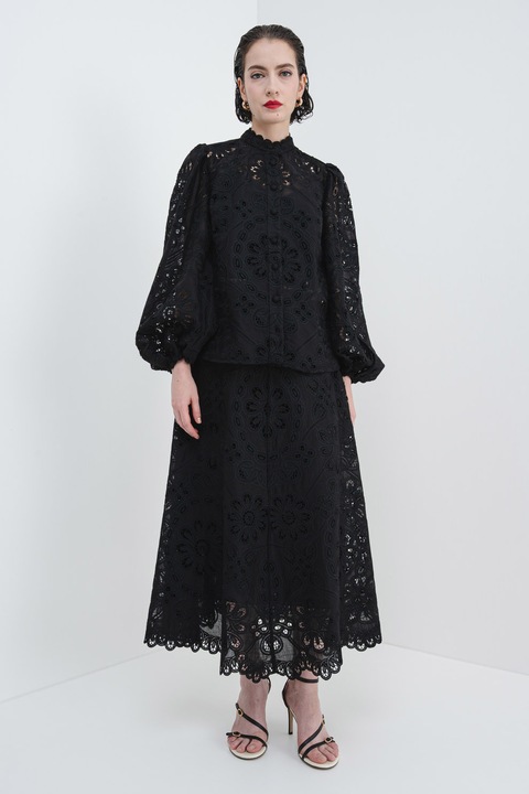 ZIMMERMANN, Bluza brodata cu guler scurt, Negru/Transparent