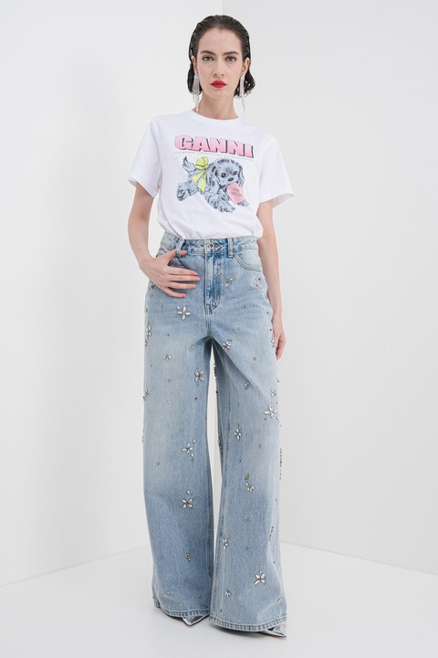 SELF-PORTRAIT, Blugi cu talie inalta, croiala ampla si aplicatii, Albastru lavanda/Argintiu, 27