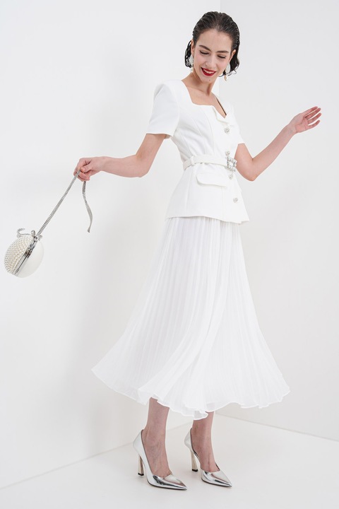 SELF-PORTRAIT, Комби рокля с набирания, Бял