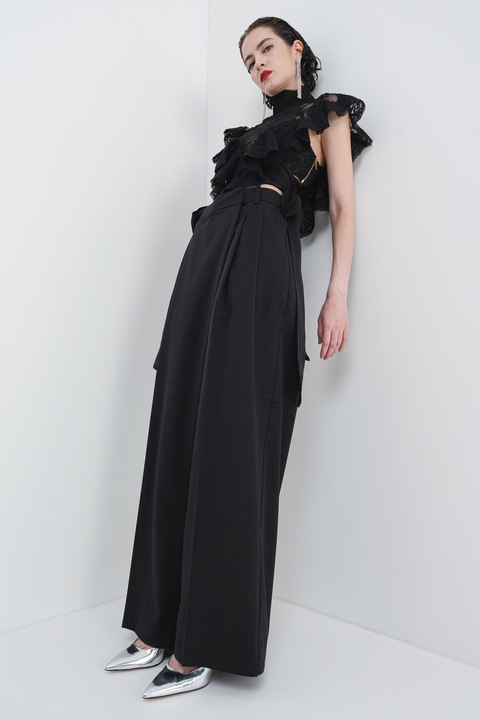 GANNI, Gyapjútartalmú culotte nadrág, Fekete