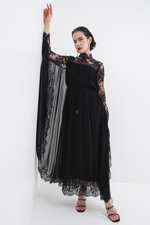 ZIMMERMANN, Rochie cu garnituri de dantela si maneci liliac, Negru/Transparent